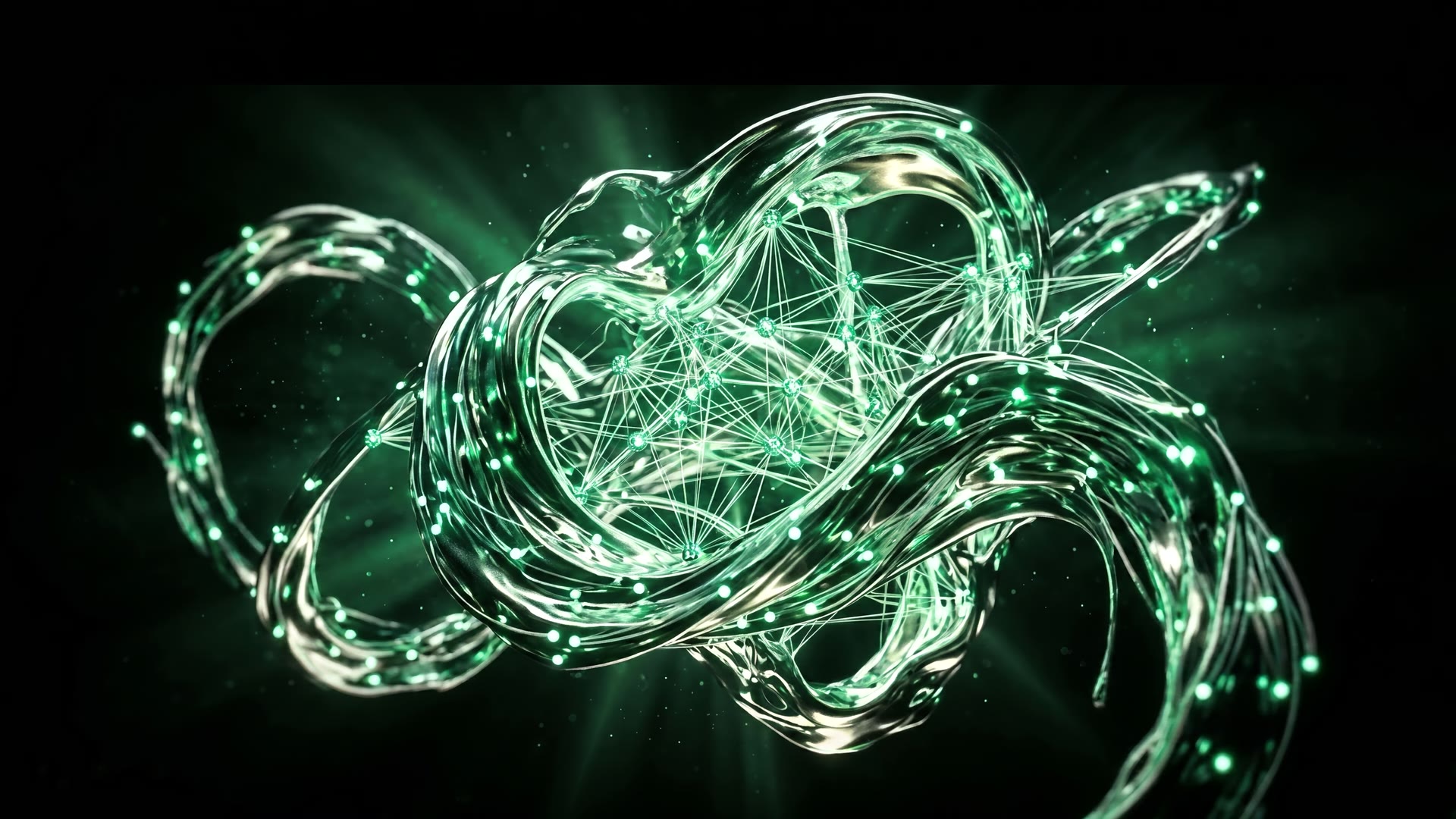 Green wireframe system knot from the kaev.ai film